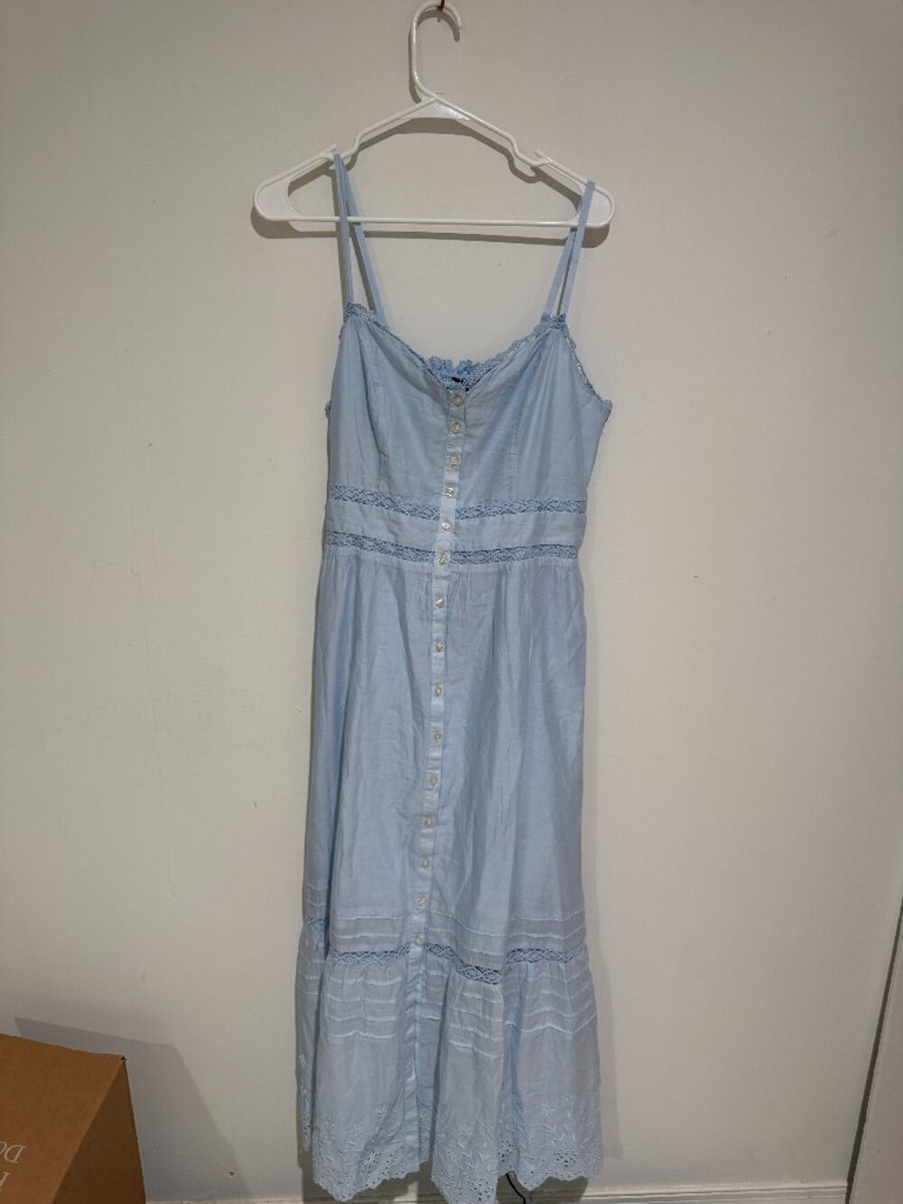 Gap Blue Lace Trim Button Front Maxi Dress Cottagecore Coastal Sz M NWT - Picture 2 of 6
